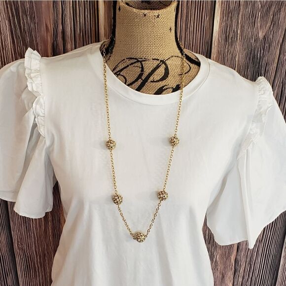 J.Crew Necklace, Gold Tone with Diamond Ball Detail - Picture 1 of 7